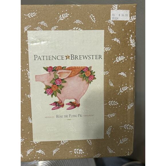 Patience Brewster Rose The Flying Pig Ornament Krinkles Christmas 4” w/ Box Pink - Picture 8 of 9
